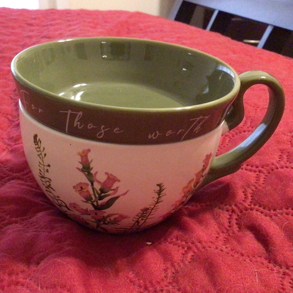 Floral Green and White Mug